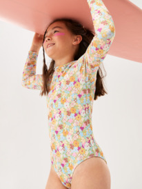 1 Girls 7-16 Nostalgic Seaside Long Sleeve One-Piece Rashguard Green ERGWR03364 Roxy