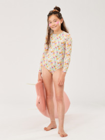 4 Girls 7-16 Nostalgic Seaside Long Sleeve One-Piece Rashguard Green ERGWR03364 Roxy