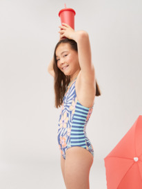 1 Girls 6-16 Funky Palm Cross Back One-Piece Swimsuit Blue ERGX103168 Roxy