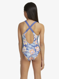 8 Girls 6-16 Funky Palm Cross Back One-Piece Swimsuit Blue ERGX103168 Roxy