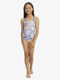 7 Girls 6-16 Funky Palm Cross Back One-Piece Swimsuit Blue ERGX103168 Roxy