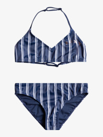 roxy, Just Good Vibes - Ensemble de bikini bralette triangle pour Fille 8-16 ans, MOOD INDIGO S AT DOWN STRIPE V (xbkw) Just Good Vibes - Triangle Bralette Bikini Set for Girls 8-16 ERGX203396