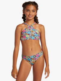 9 Girl's 4-16 Daisy Mood Two Piece Crop Top Bikini Set For Girls Blue ERGX203511 Roxy