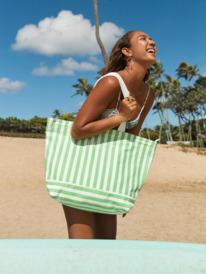 2 Womens Strippy Beach Large Tote Bag Green ERJBT03343 Roxy