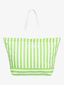9 Womens Strippy Beach Large Tote Bag Green ERJBT03343 Roxy