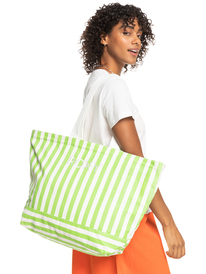 7 Womens Strippy Beach Large Tote Bag Green ERJBT03343 Roxy