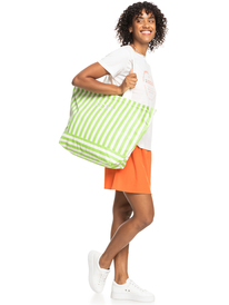 8 Womens Strippy Beach Large Tote Bag Green ERJBT03343 Roxy