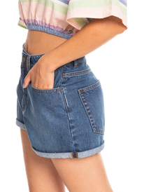 1 Womens Run On Love High Waist Denim Mum Shorts Blue ERJDS03292 Roxy