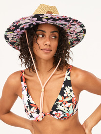 2 Womens Pina To My Colada Straw Sun Hat Black ERJHA04227 Roxy