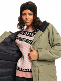10 Dawn View Insulated Hooded Parka Jacket Beige ERJJK03497 Roxy