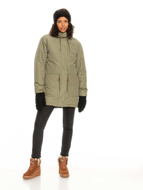 11 Dawn View Insulated Hooded Parka Jacket Beige ERJJK03497 Roxy