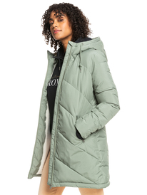 1 Better Weather - Longline Hooded Puffer Jacket for Women Green ERJJK03567 Roxy