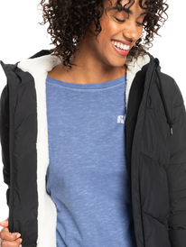 3 Womens Better Weather Longline Hooded Puffer Jacket Black ERJJK03567 Roxy
