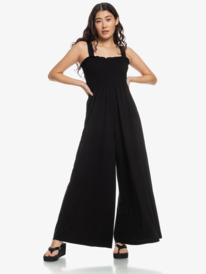 3 Womens Just Passing By Smocked Jersey Jumpsuit Black ERJKO03001 Roxy