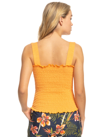 roxy, Postcard To Home - Maglia in punto smock da Donna, MOCK ORANGE (ngz0) Postcard To Home - Smocked Top for Women ERJKT04005