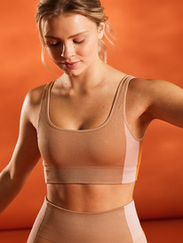 6 Womens Chill Out Seamless Medium Impact Sports Bra Brown ERJKT04075 Roxy