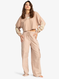 6 Kelia Cropped Oversized Long Sleeve T-Shirt Brown ERJKT04131 Roxy