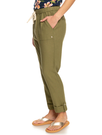 1 On The Seashore - Pantalon cargo en lin pour Femme Vert ERJNP03294 Roxy