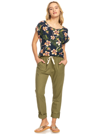 3 On The Seashore - Pantalon cargo en lin pour Femme Vert ERJNP03294 Roxy