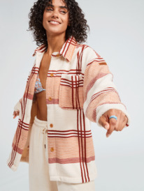 5 Next Adventure Printed Oversized Fleece Shacket White ERJPF03119 Roxy