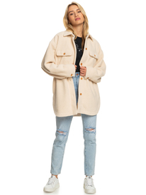 10 Womens Over And Out Fleece Overshirt Beige ERJPF03137 Roxy