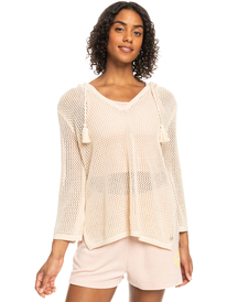 6 After Beach Break - Haut à capuche poncho pour Femme Beige ERJSW03556 Roxy