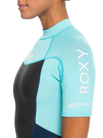 2 Womens 2/2mm Prologue Back Zip Short Sleeve Springsuit Blue ERJW503018 Roxy