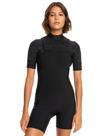 roxy, Womens 2mm Swell Series Short Sleeve Chest Zip Springsuit, BLACK (kvj0) 2mm Swell Series - Short Sleeve Chest Zip Springsuit for Women ERJW503028