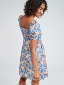 roxy, Womens Hello Petal Mini Short Sleeve Dress, BIJOU BLUE NEW TROPICS DITSY (bng6) HELLO PETAL MINI ERJWD03676