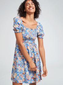roxy, Womens Hello Petal Mini Short Sleeve Dress, BIJOU BLUE NEW TROPICS DITSY (bng6) HELLO PETAL MINI ERJWD03676