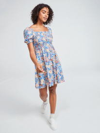 1 Womens Hello Petal Mini Short Sleeve Dress Blue ERJWD03676 Roxy