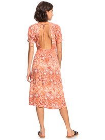 7 Palmy Breeze Printed Short Sleeve Midi Dress Pink ERJWD03679 Roxy