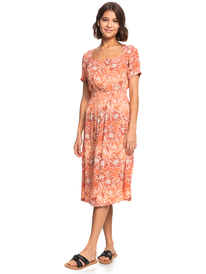 3 Palmy Breeze Printed Short Sleeve Midi Dress Pink ERJWD03679 Roxy