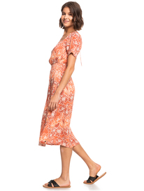 4 Palmy Breeze Printed Short Sleeve Midi Dress Pink ERJWD03679 Roxy