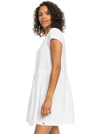 1 Womens Smooth Blue Vibes Short Sleeve Dress White ERJWD03683 Roxy