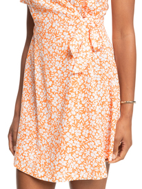2 Womens Indigo Beach Again Short Sleeve Wrap Dress Orange ERJWD03747 Roxy