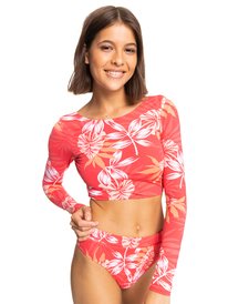 1 Seaside Tropics - Cropped Long Sleeve Rash Vest for Women Red ERJWR03581 Roxy