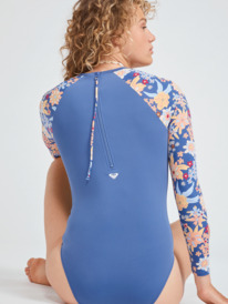 roxy, Womens Mixed Long Sleeve One-Piece Swimsuit, BIJOU BLUE NEW TROPICS DITSY (bng6) Mixed - Long Sleeve One-Piece Swimsuit for Women ERJWR03613