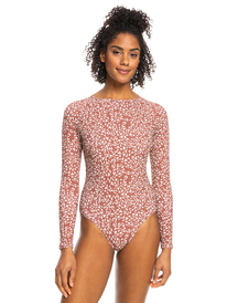 4 Roxy Love Printed Long Sleeve UPF 50 Swimsuit Brown ERJWR03615 Roxy