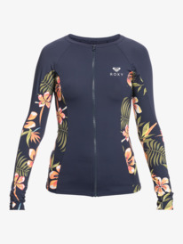 5 Womens ROXY Long Sleeve Front Zip Rashguard White ERJWR03634 Roxy
