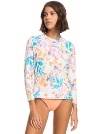 roxy, Sea Skippin UPF 50 Long Sleeve Rashguard, SNOW WHITE PUALANI COMBO (wbb8) SEA SKIPPIN PT LS LYCRA ERJWR03645