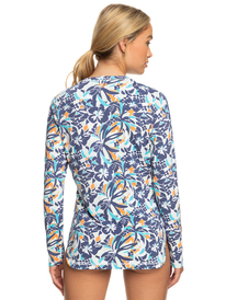 roxy, Womens Sea Skippin Long Sleeve UPF 50 Rash Vest, BIJOU BLUE TROPICAL DAZE (bng6) Sea Skippin - Long Sleeve UPF 50 Rash Vest for Women ERJWR03658