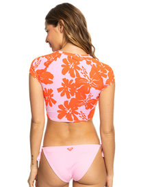 roxy, Surf.Kind.Kate. Short Sleeve Cropped Rashguard, PINK FROSTING MY KIND OF HIBIS (xmnm) Surf.Kind.Kate. - Short Sleeve Cropped Rash Vest for Women ERJWR03682
