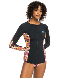 roxy, Womens Zip Lycra Long Sleeve Zip-Up Rash Vest, ANTHRACITE HOT TROPICS SWIM AX (xkbn) LS ZIP LYCRA ERJWR03688