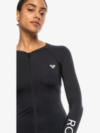 2 Womens New Essentials Long Sleeve Zip-Up Rash Vest Black ERJWR03696 Roxy