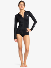 2 New Essentials Hooded Long Sleeve Zip-Up Rashguard Black ERJWR03697 Roxy