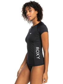 1 Womens New Essentials Short Sleeve Zip-Up Rash Vest Black ERJWR03701 Roxy