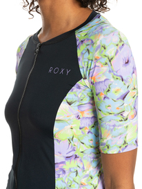 2 Womens New Lycra Short Sleeve Zip-Up Rash Vest Purple ERJWR03705 Roxy