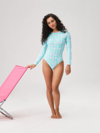 10 Womens Surf Saavy Long Sleeve One-Piece Swimsuit Blue ERJWR03718 Roxy