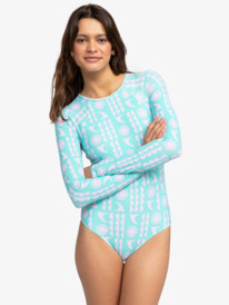12 Womens Surf Saavy Long Sleeve One-Piece Swimsuit Blue ERJWR03718 Roxy